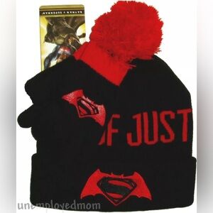 Cap Hat Beanie Gloves Superman V Batman Boys Knit Dawn of Justice